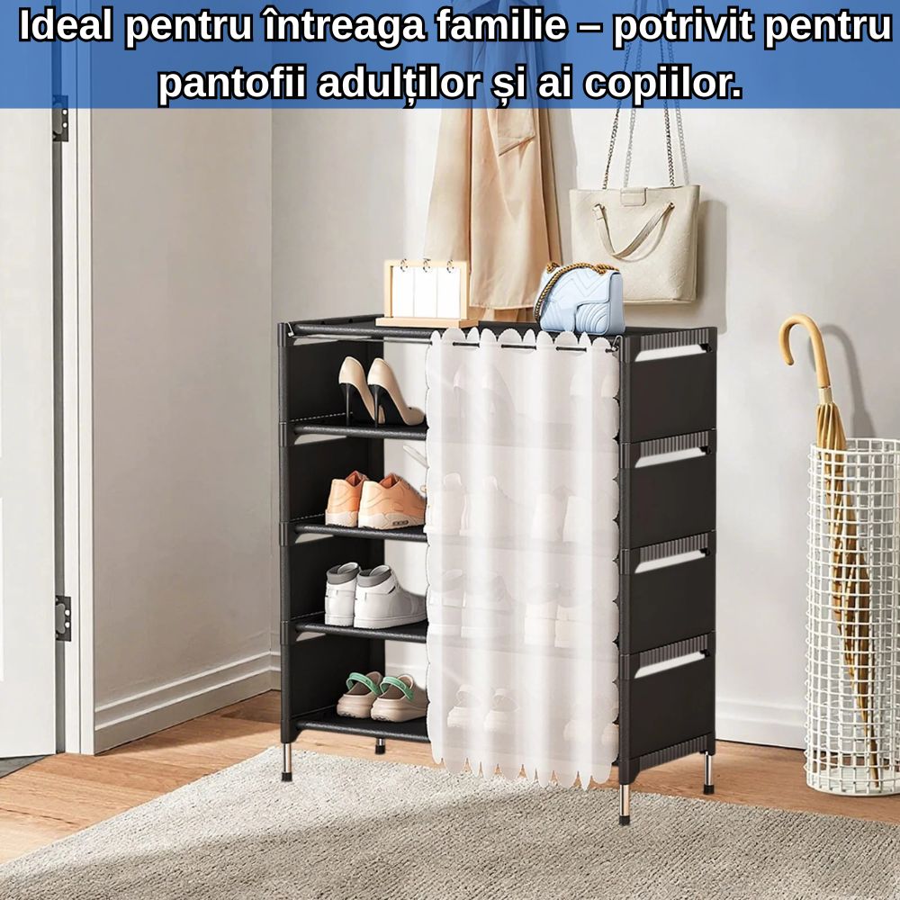 Raft Modern pentru Pantofi, 5 Niveluri Spațioase-Material Textil Respirabil, Ușor de Asamblat