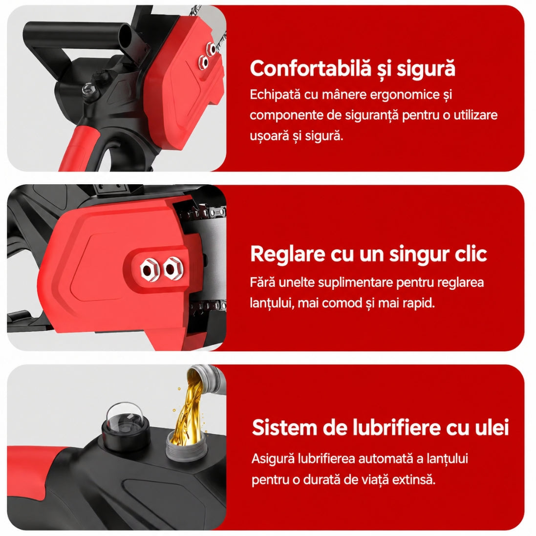Drujbă Electrică cu Acumulator și Lamă de 30 cm – 2 Acumulatori 48V, 2 Lanțuri și Sistem de Ungere