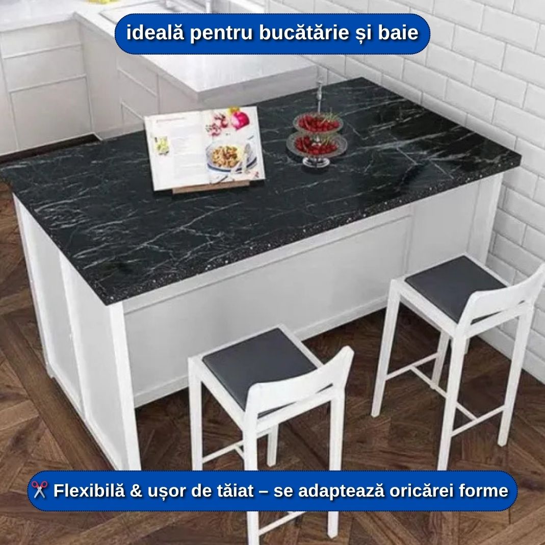 Folie Autocolantă Marmură Neagră/Alba – 60x300 cm, Rezistentă & Realistă