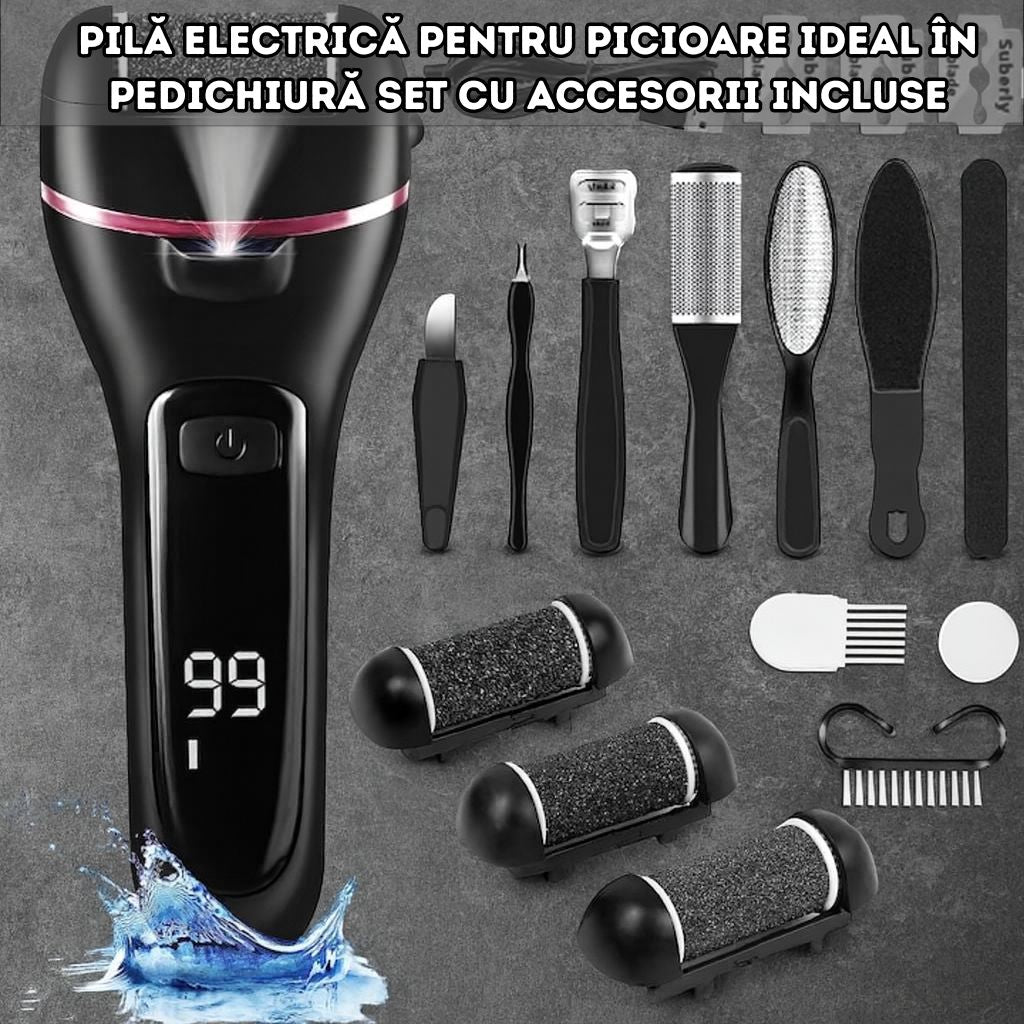 Pilă electrică pentru picioare – îndepărtare rapidă a pielii aspre și a calusurilor, set complet de pedichiură