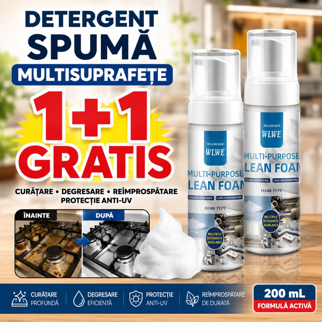 Spumă de Curățare Multisuprafețe – Îndepărtează Grăsimea, Petele, Mizeria și Redă Strălucirea
