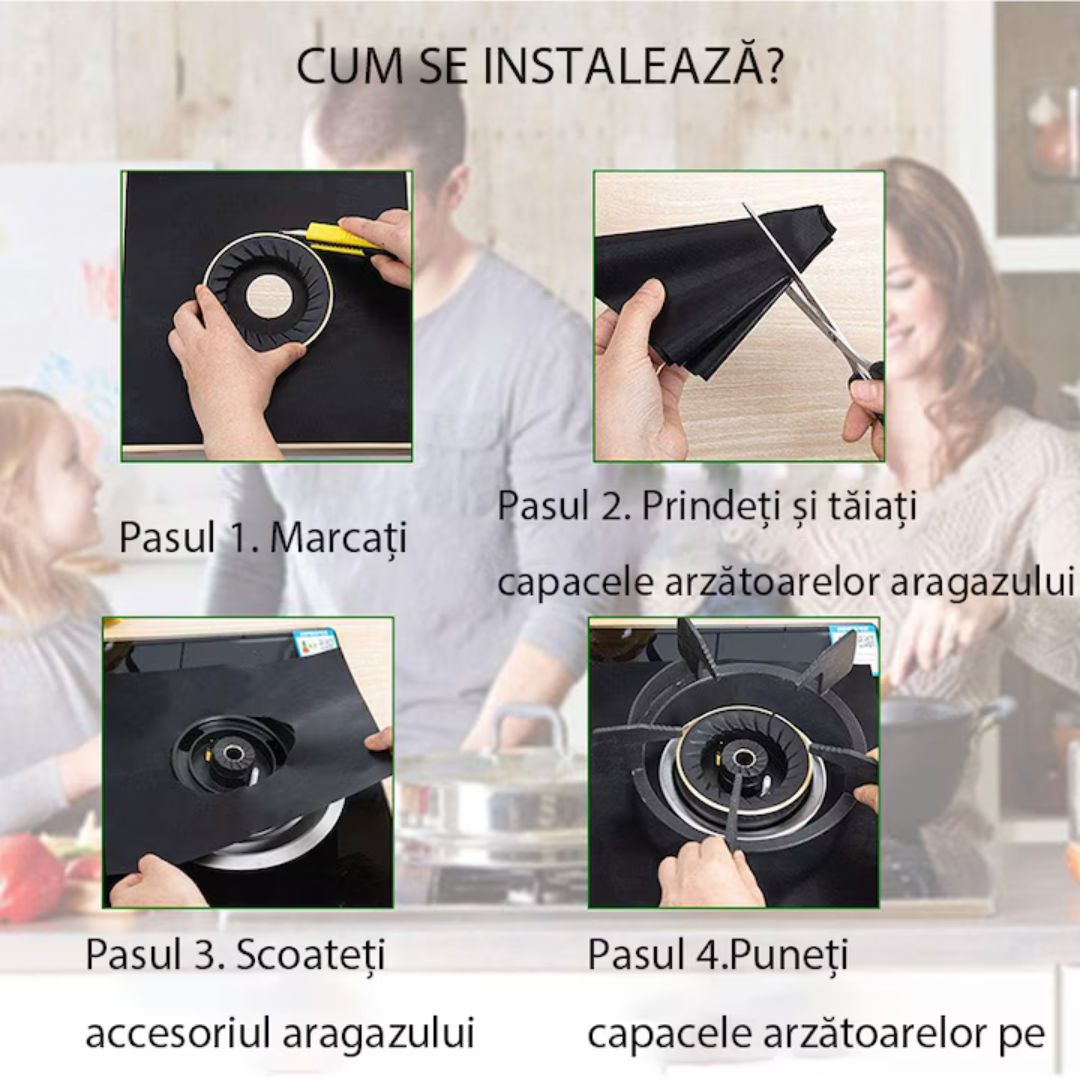 Set 12 Folii Protecție Aragaz sau Plită – Refolosibile, Rezistente până la 260°C, Ușor de Curățat