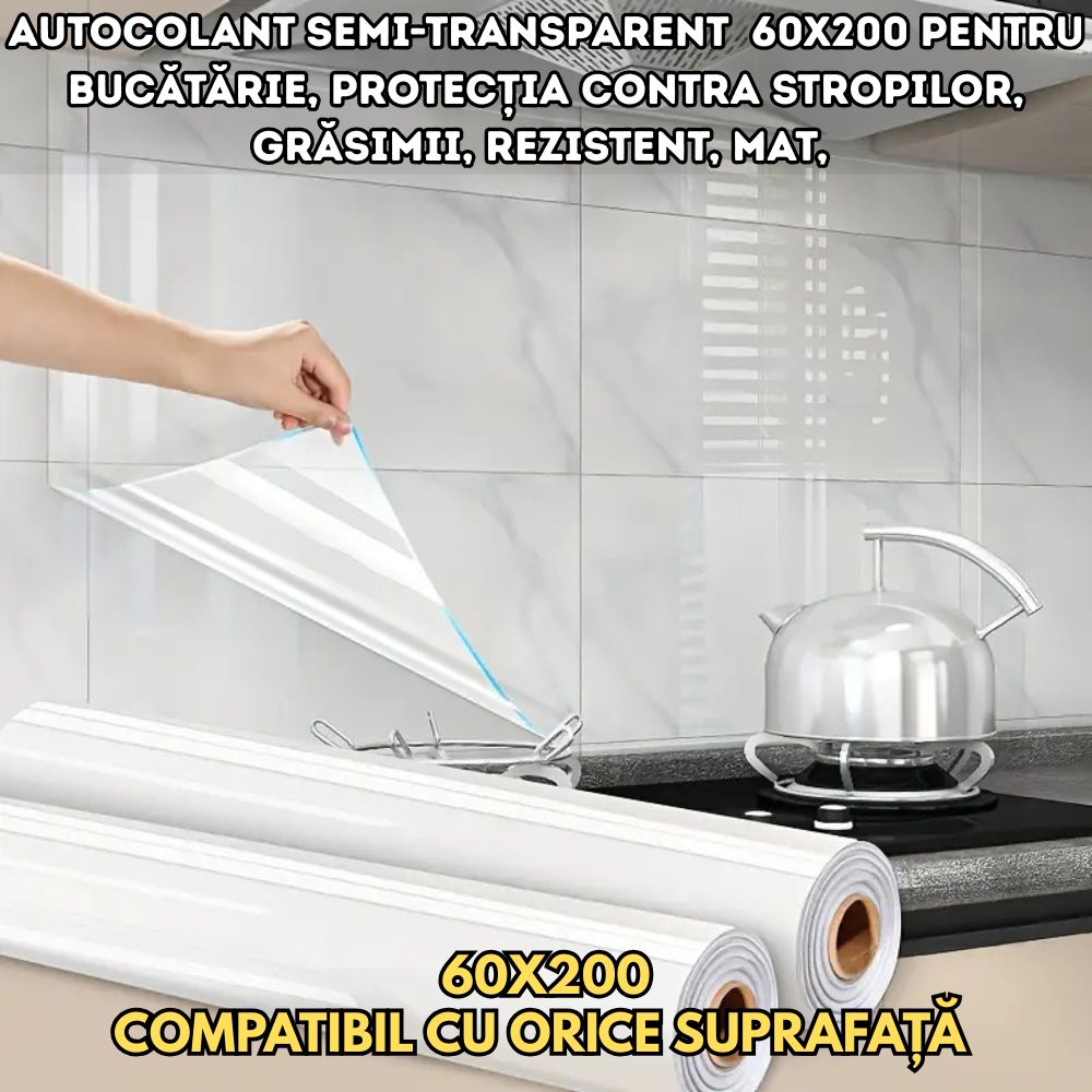 Autocolant Semi-Transparent 60×200 cm – Protecție Ideală pentru Bucătărie și Mobilier