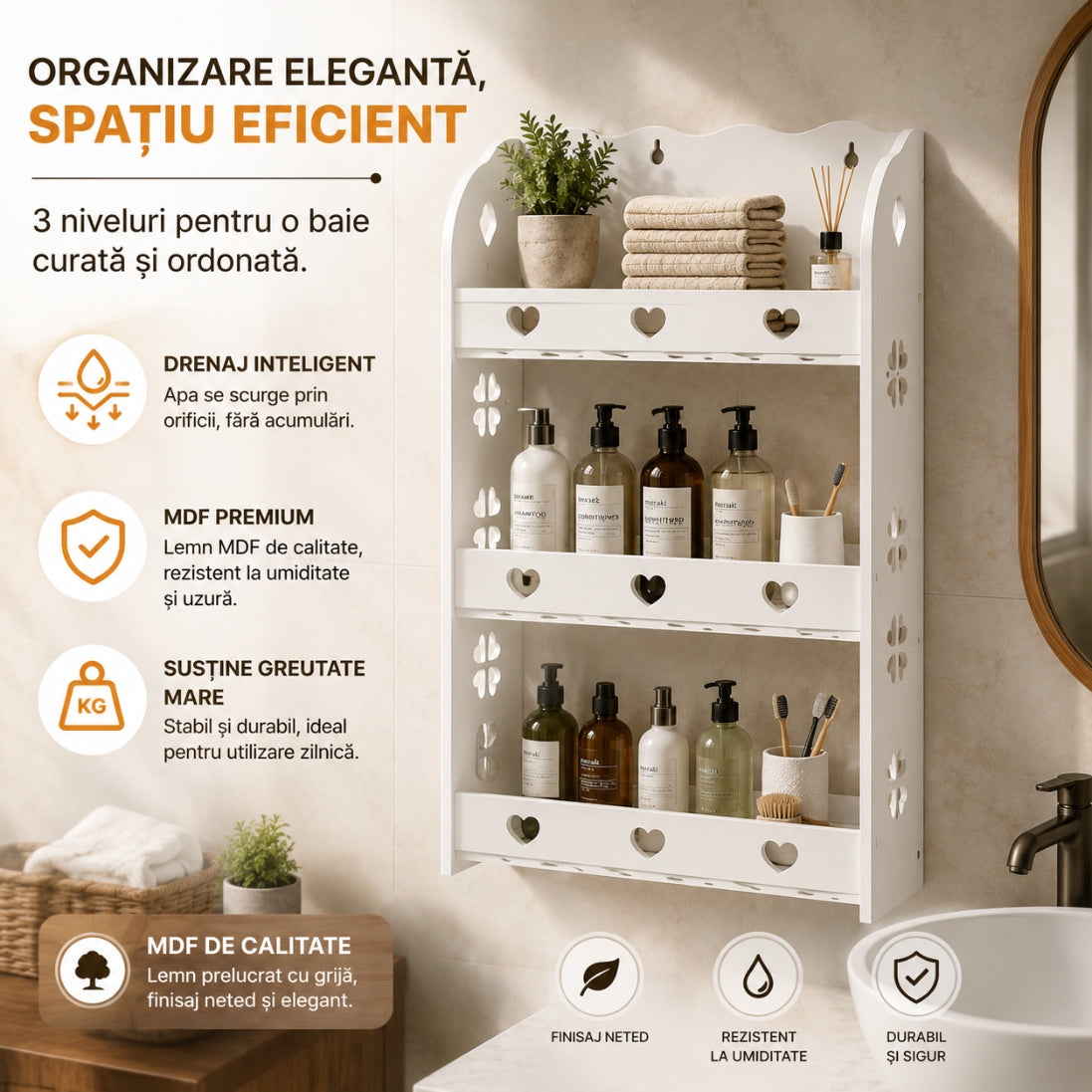 Raft de Perete din MDF 62 x 34 x 15 cm – Ideal pentru Depozitare și Decor