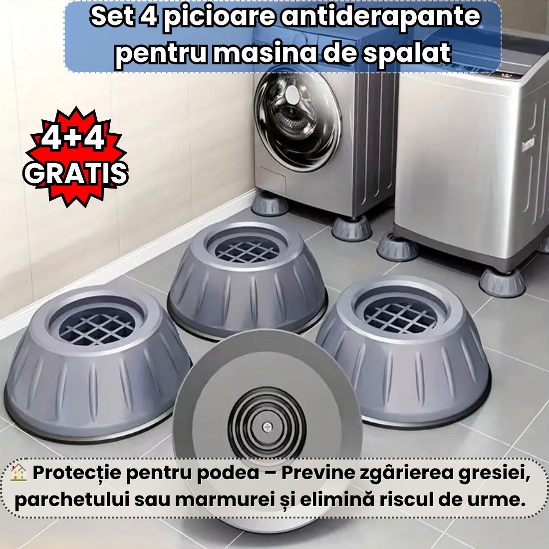 Suporturi Anti-Alunecare & Anti-Zgomot 4+4 GRATIS – Protejează Podeaua și Aparatele