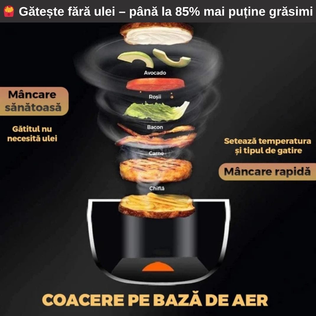 Friteuză cu Aer Cald + 50 Hârtii Cadou – Gătit Fără Ulei & Fără Mizerie