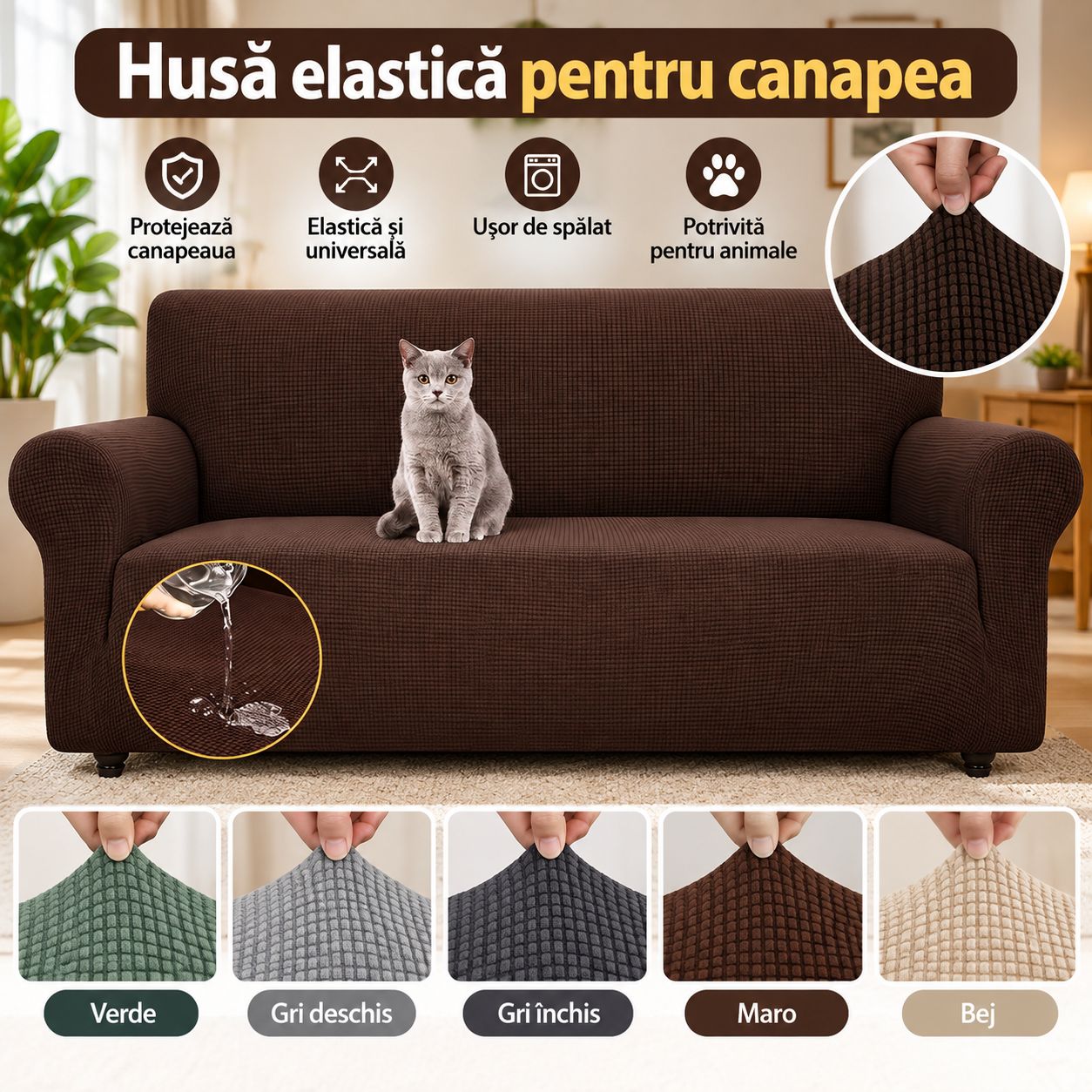 Husă Elastică Universală pentru Canapea – Protecție și Aspect Modern, Elastică, Rezistentă