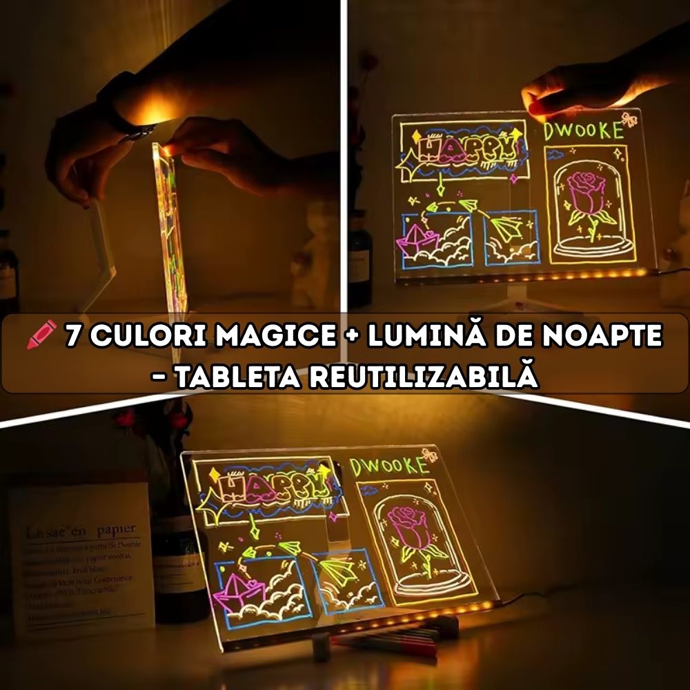 Super Tableta de scris si desenat pentru copii - 7 Culori, LED, USB