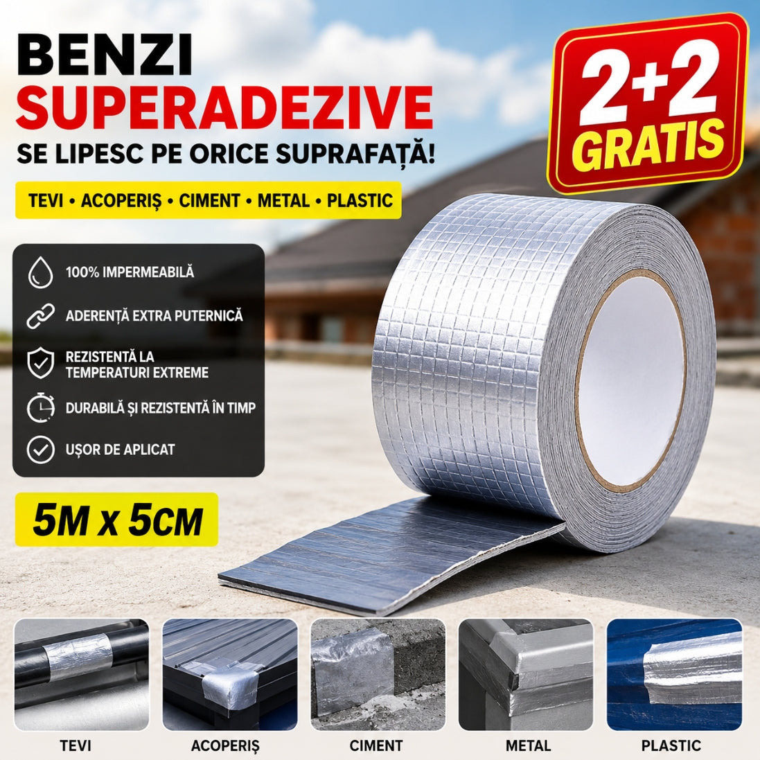 Bandă de Etanșare Superadezivă Impermeabilă – Aderență Extremă pe Orice Suprafață