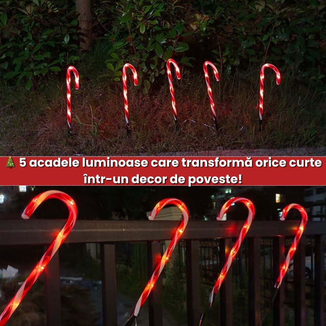 Set 5 Acadele Luminoase cu LED – Înălțime 40 cm, Alimentare Solară
