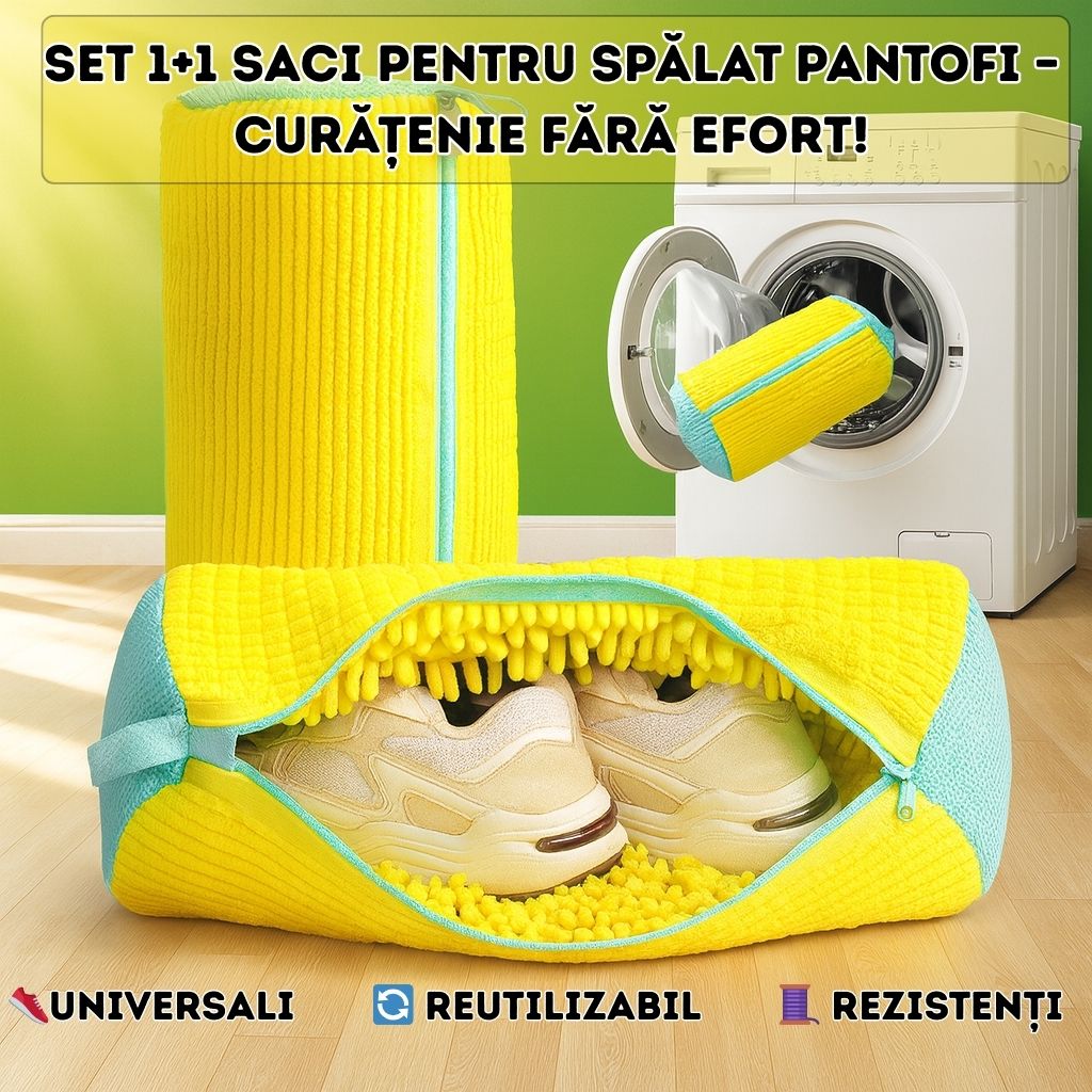 Set 1+1 Saci pentru Spălat Pantofi – Material Moale si Rezistent la Deformare, Protejeaza Incaltamintea si Masina
