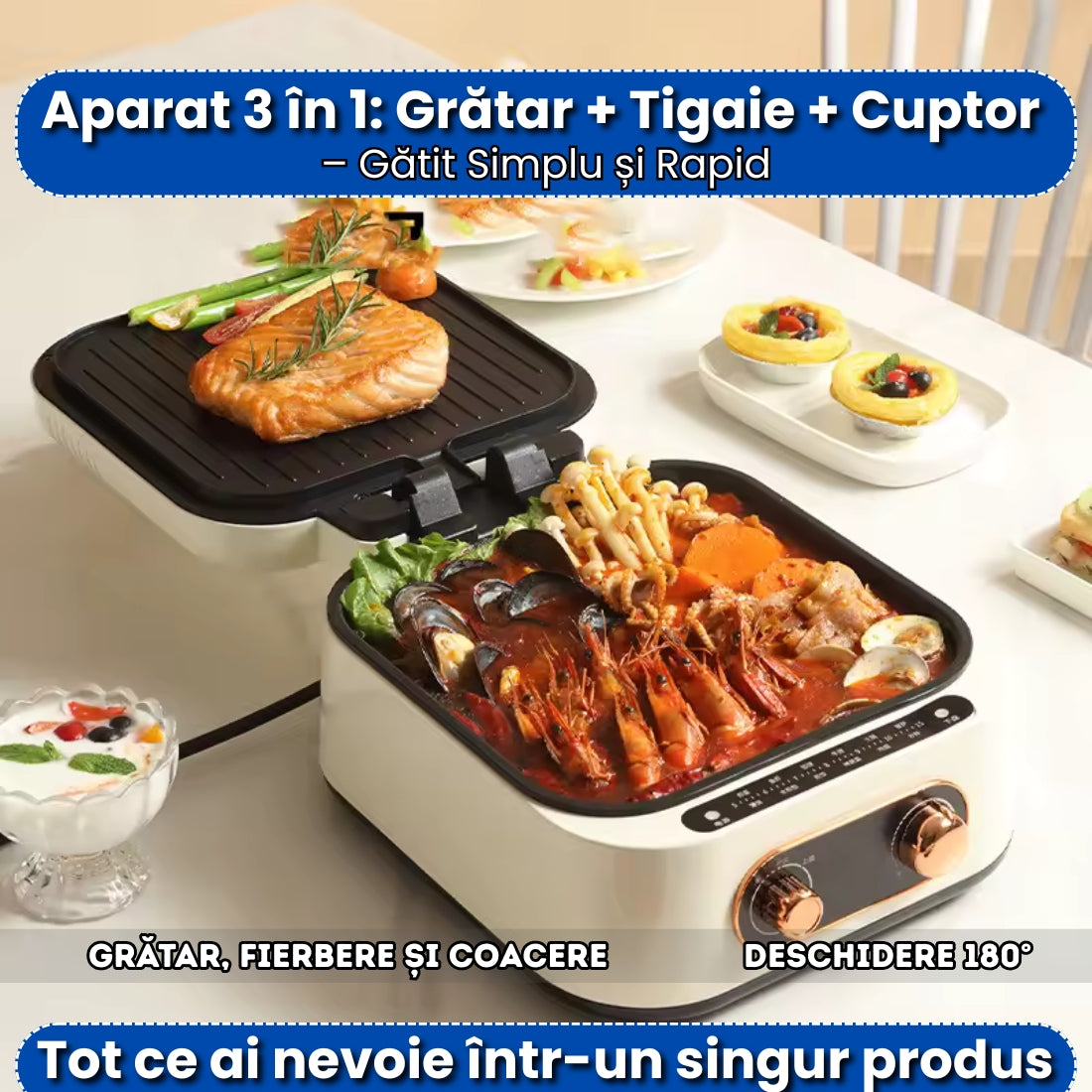 Mini Cuptor + Grill + Tigaie 3 în 1 – Ideal pentru orice bucatarie