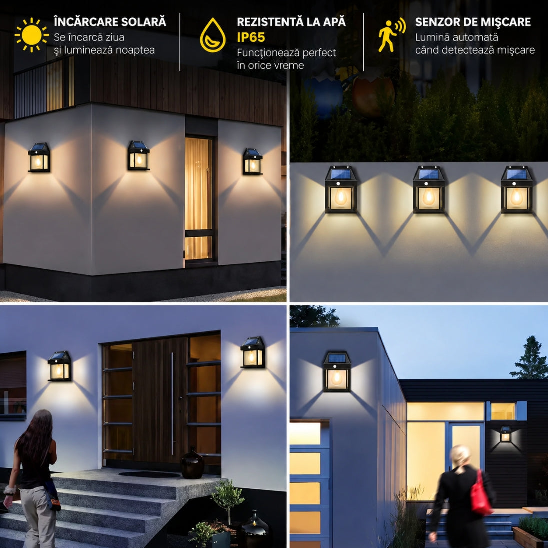 Set 5 Lămpi Solare Tip Felinar cu Senzor de Mișcare – Iluminare LED pentru Exterior