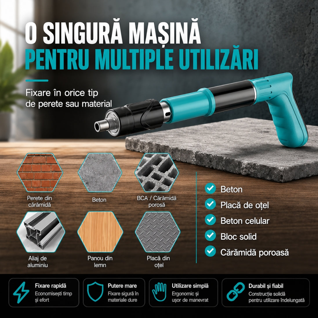 Pistol Pneumatic Profesional pentru Fixare în Orice Material – 75 Cuie Cadou