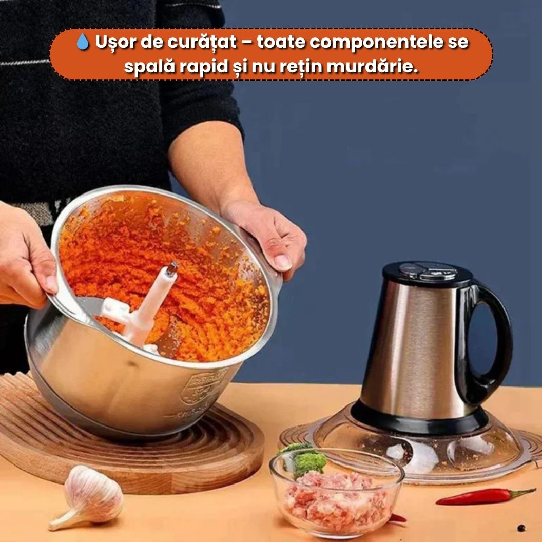 Tocător Profesional 1000W – Bol Inox 3L, 3 Viteze, Ultra Puternic, Lame Oțel Inoxidabil