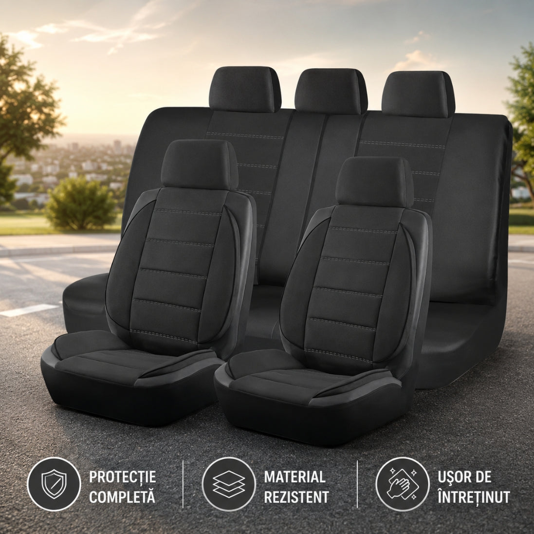 Set Huse Universale pentru Scaune Auto – Sezut Moale și Protecție pentru Centuri