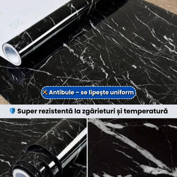Folie Decorativă Autoadezivă Marmură Neagră pentru Mobilă și Blaturi