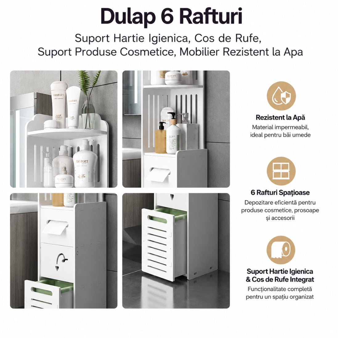 Dulap Pentru Casa MDF cu 6 Rafturi și Coș  – Organizare Inteligentă pentru Spații Mici 120x20x20