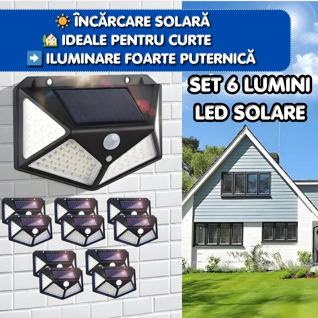 Set 6 Lămpi LED Solare cu Senzor de Mișcare – Iluminare Puternică pentru Exterior