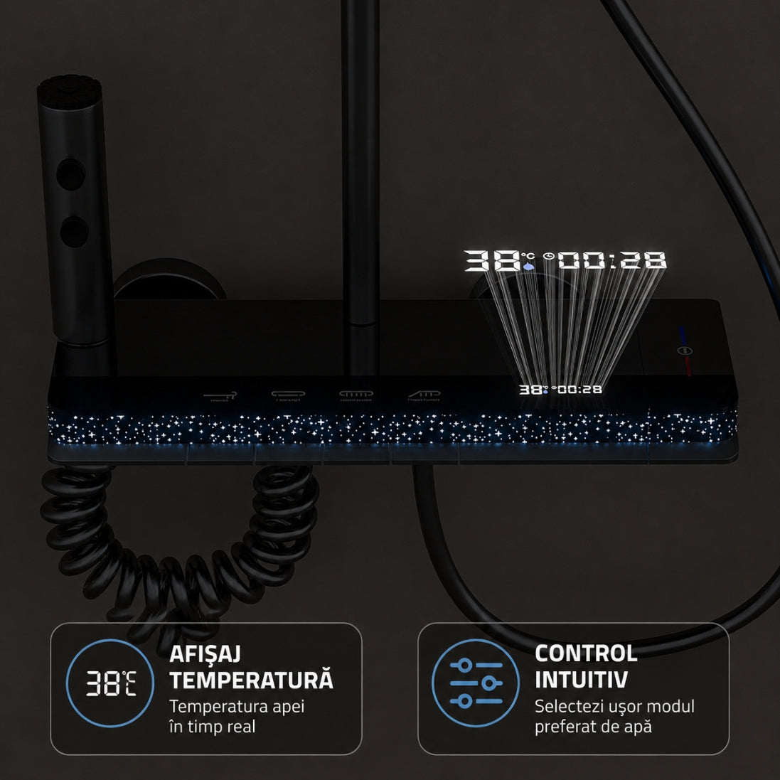 Set Duș Modern Digital cu Iluminare LED și Afișaj al Temperaturii – Design Modern, Confort Maxim