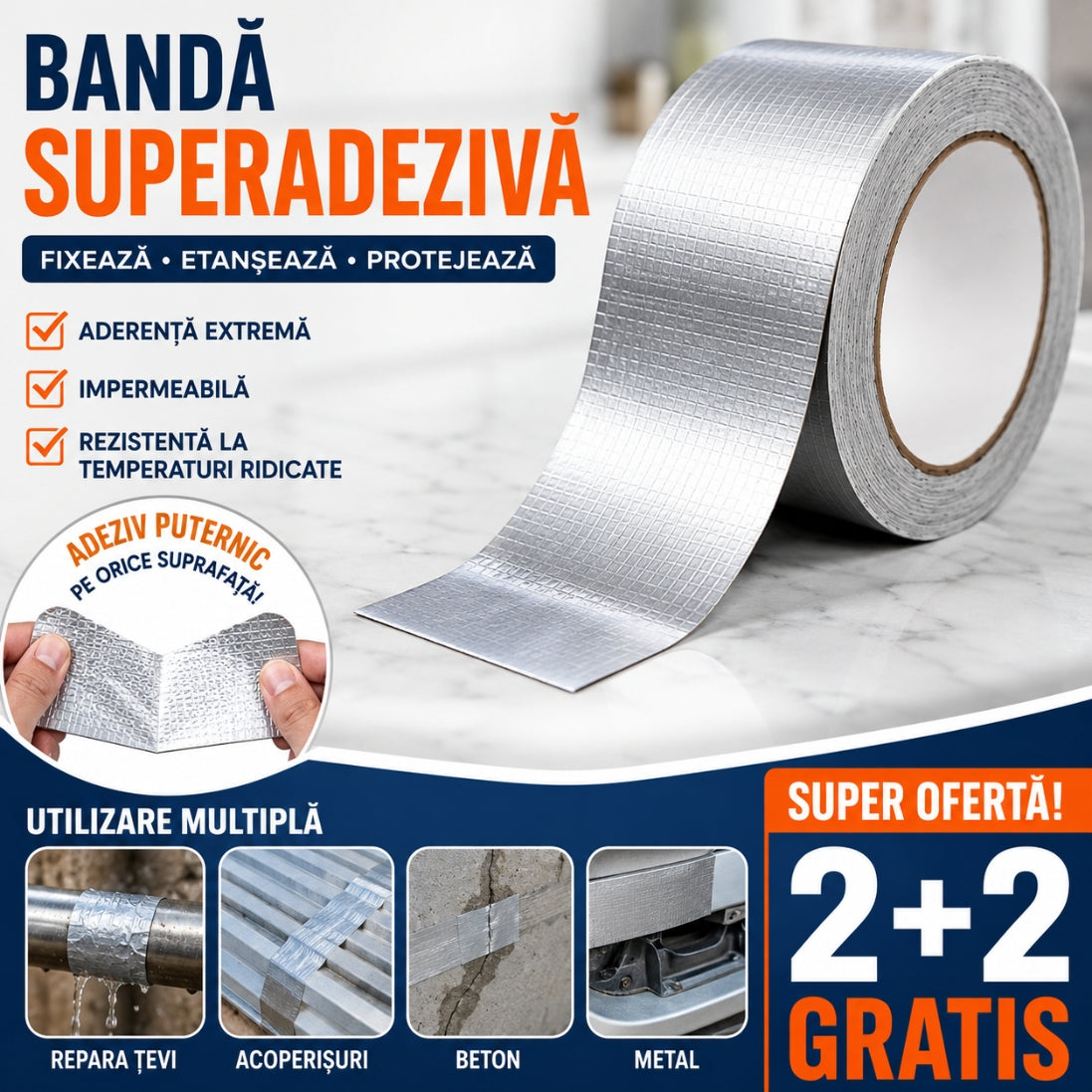 Bandă de Etanșare Superadezivă Impermeabilă – Aderență Extremă pe Orice Suprafață