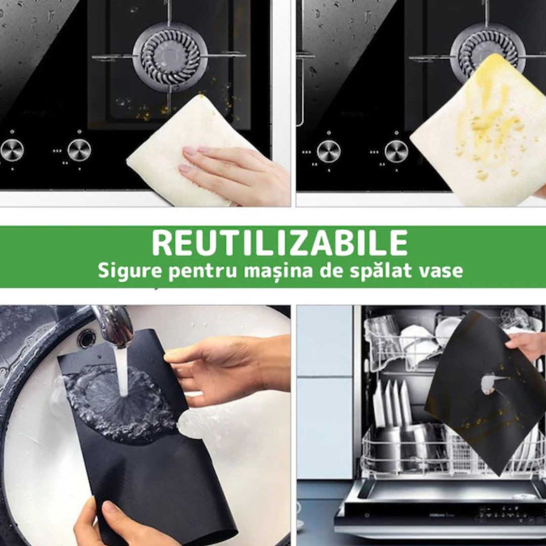 Set 8 Folii Protecție Teflon pentru Aragaz sau Plită - Reutilizabile