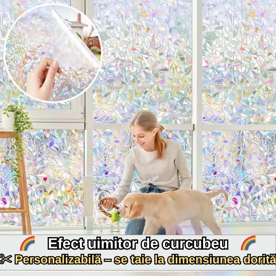 Folie decorativa si protectiva pentru geamuri 200 x 60 CM - Design elegant cu protectie maxima