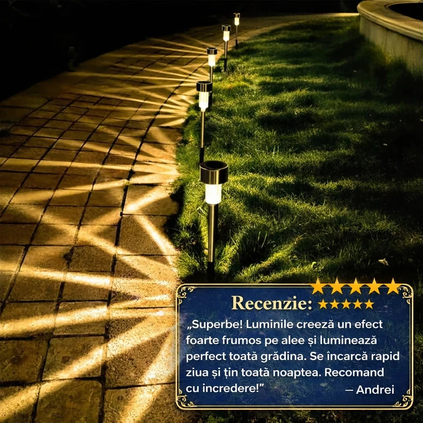 Set Lămpi Solare pentru Exterior din Alumniu – Încărcare Solară și Iluminare Automată