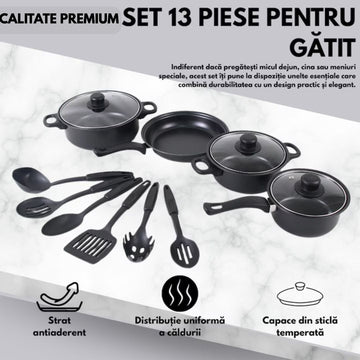 Set 13 Piese Oale și Tigăi Antiaderente cu Accesorii - Eleganță și Performanță în Bucătăria Ta