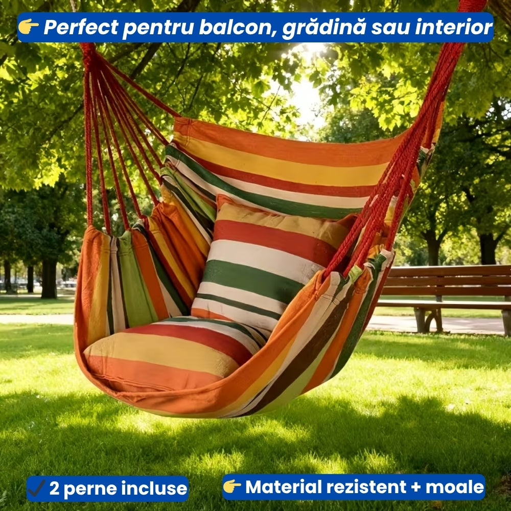 Hamac Tip Scaun din Bumbac – Confort Maxim cu 2 Perne Incluse