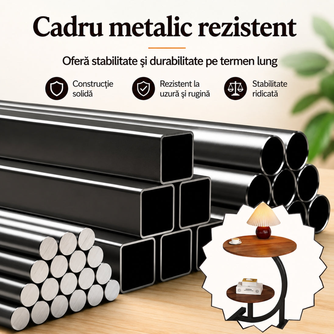 Măsuță Modernă cu 2 Nivele – Cadru Metalic si Lemn. Eleganță și Utilitate în Orice Cameră!