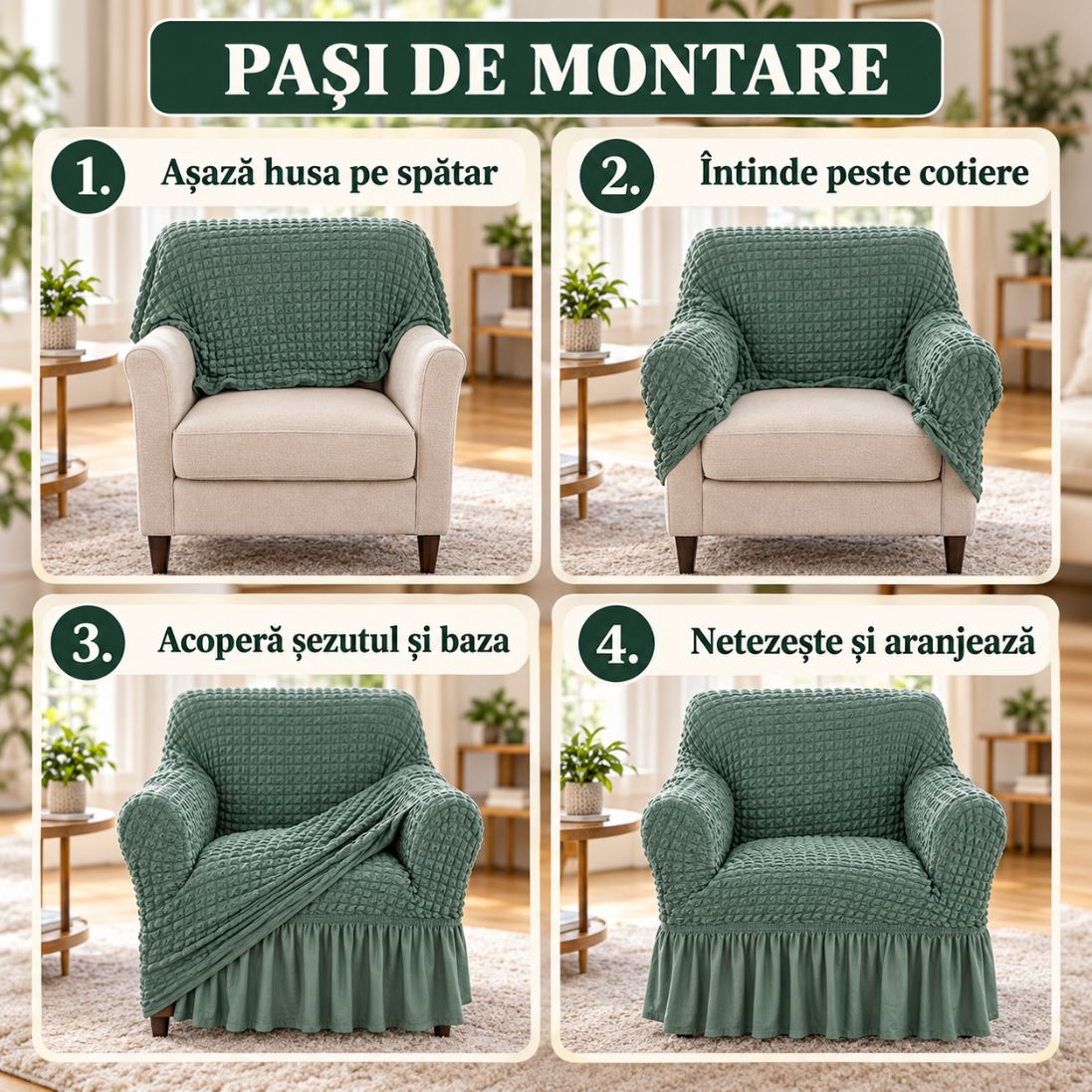 Huse pentru Fotolii cu Textură Creponată și Volane – 2 Bucăți la Preț de Una