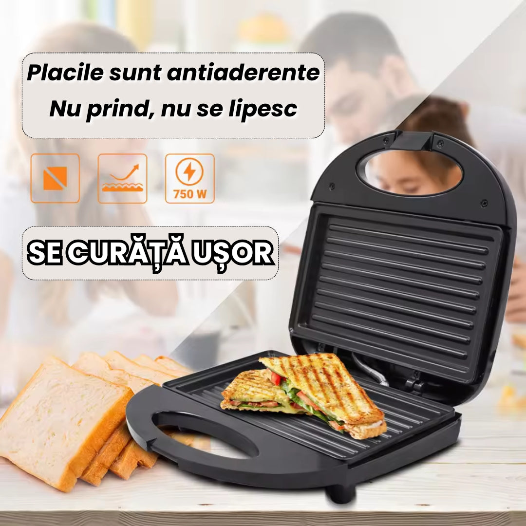 Sandwich Maker Electric –  Putere 750W, Plăci Antiaderente