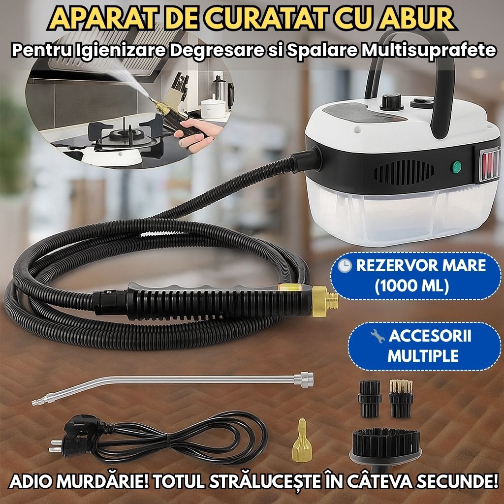 Aparat de Curățat cu Abur 2500W – Igienizare, Degresare, Rezervor 1L și Accesorii Multiple