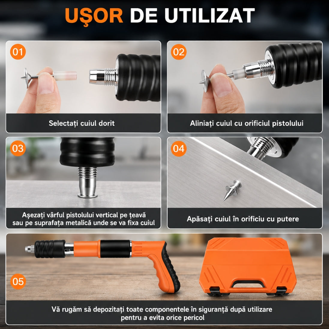 Pistol Pneumatic Profesional pentru Fixare în Orice Material – 75 Cuie Cadou