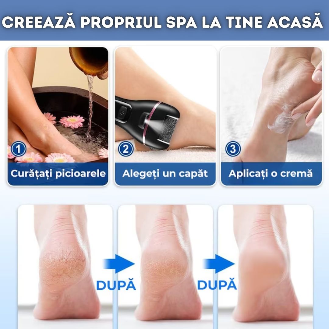 Pilă electrică pentru picioare – îndepărtare rapidă a pielii aspre și a calusurilor, set complet de pedichiură