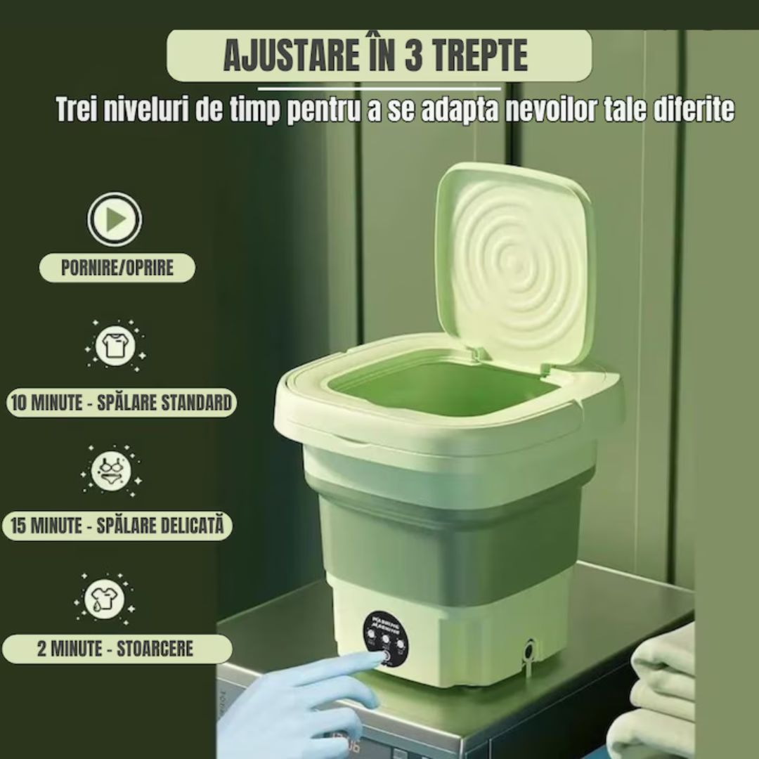 Mini Mașină de Spălat Portabilă 6.5 L – Pliabilă, Silențioasă, Eficientă