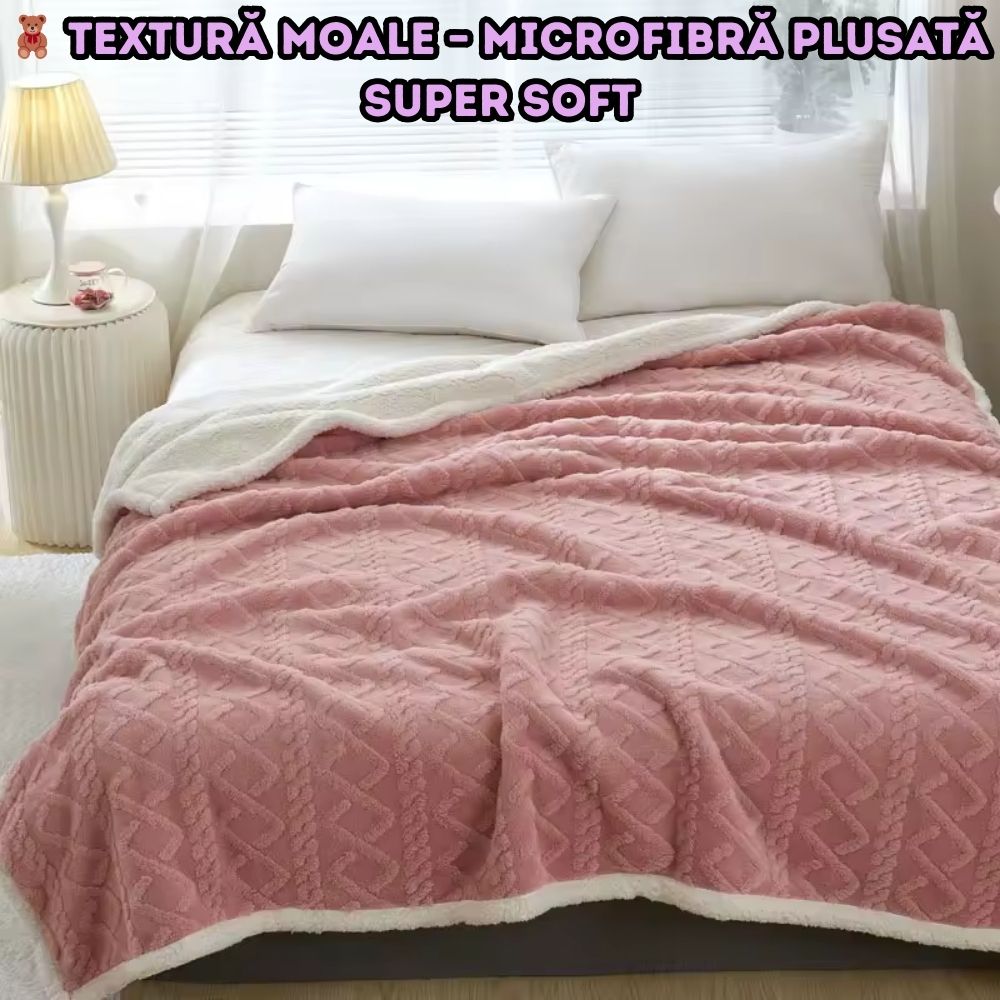 Pătură Cocolino Groasă Dublă, Super Soft, Tip Tricotaj, cu Blăniță - 200 x 230 cm