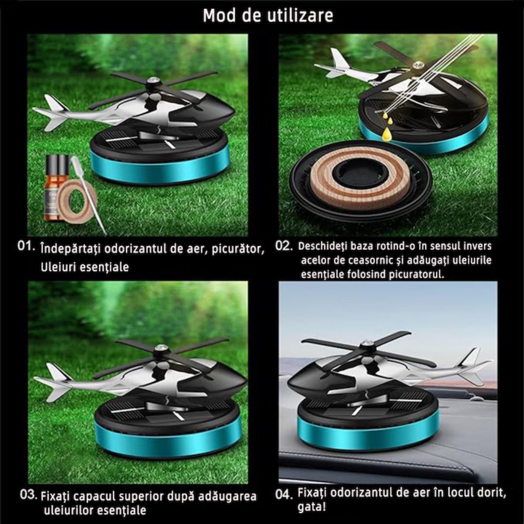 Odorizant auto tip Elicopter incarcare solara - Difuzor de arome cu ulei esential