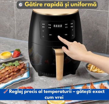 Friteuză cu Aer Cald + 50 Hârtii Cadou – Gătit Fără Ulei & Fără Mizerie