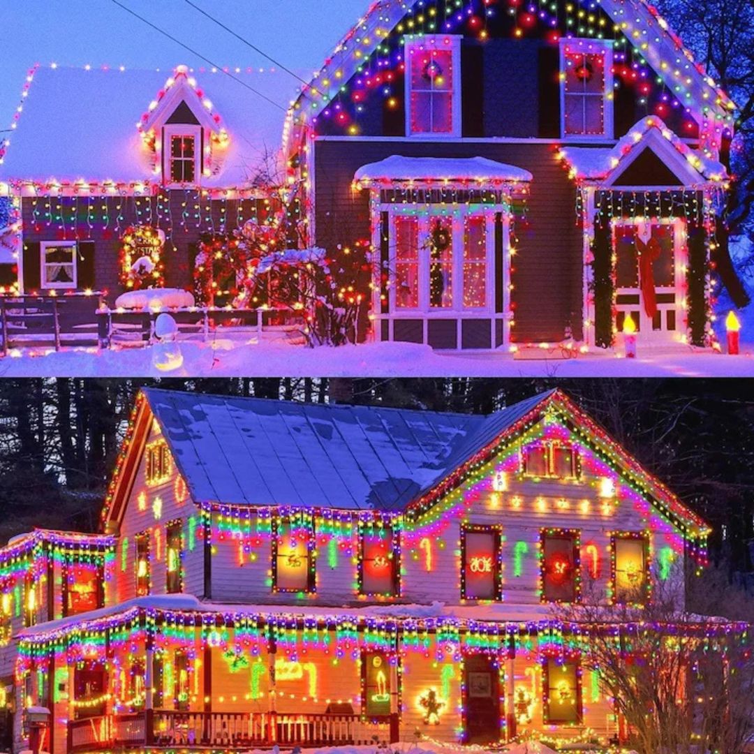 Instalație LED 12M tip franjuri – multicoloră, 300 LED-uri, 8 moduri de iluminare