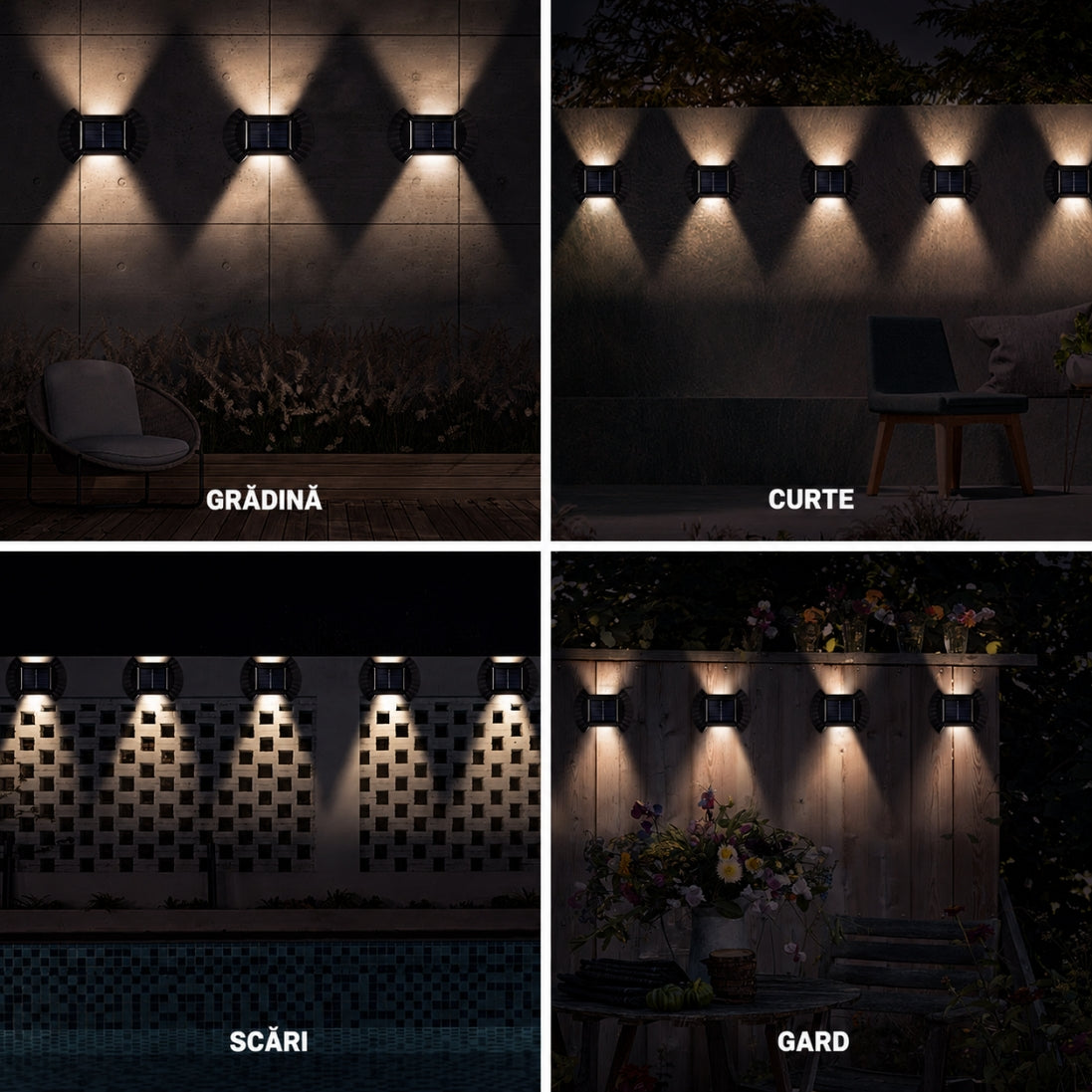 Lămpi Solare de Perete Tip Scoică – Set 6 Bucăți, Rezistente la Apă IP65