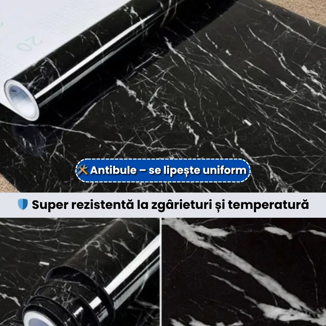 Folie Autocolantă Marmură Neagră/Alba – 60x300 cm, Rezistentă & Realistă