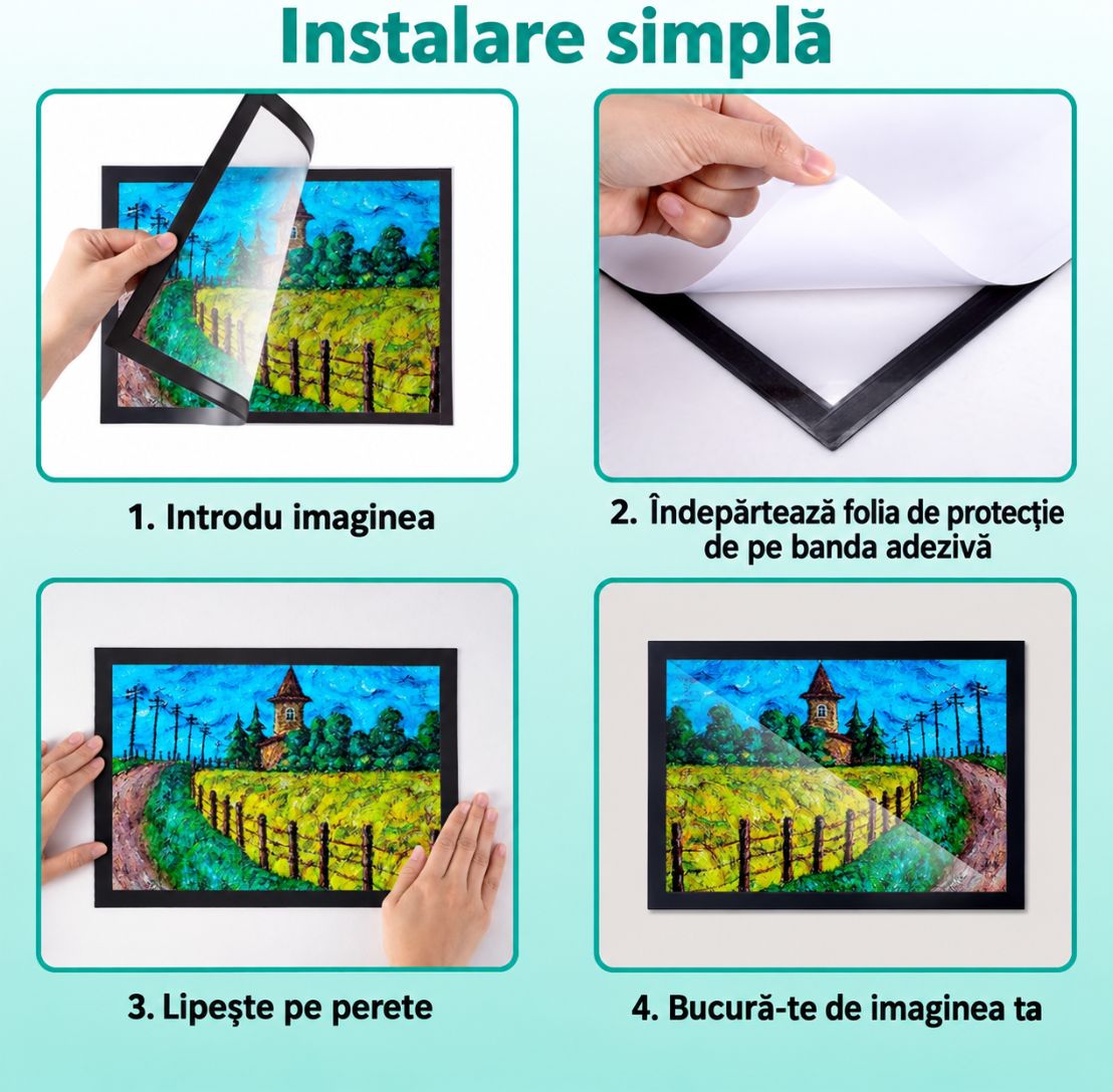 Set 8 Rame Magnetice A4 pentru Fotografii – Prindere Rapidă și Ușoară