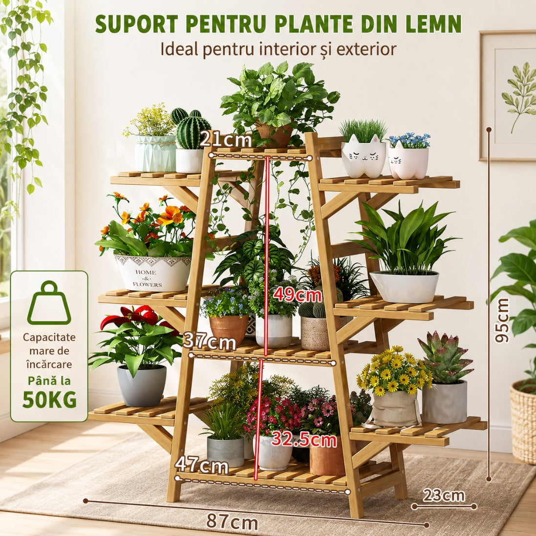 Suport pentru Plante din Bambus cu 9 Niveluri – Raft Elegant pentru Flori și Ghivece