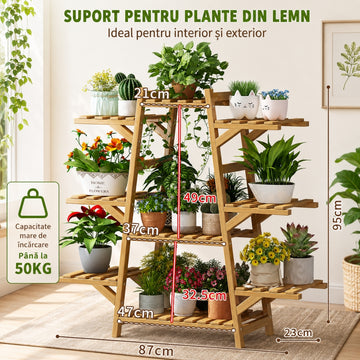 Suport pentru Plante din Bambus cu 9 Niveluri – Raft Elegant pentru Flori și Ghivece