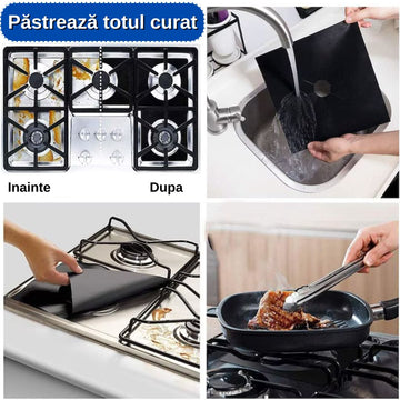 Set 12 Folii Protecție Aragaz sau Plită – Refolosibile, Rezistente până la 260°C, Ușor de Curățat