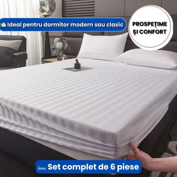 Lenjerie de Pat din Damasc – Set Complet 6 Piese, Elegant și Confortabil