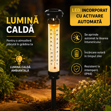Set 2 Termometre Solare de Grădină 35 CM  – Monitorizare și Decor într-un Singur Produs!