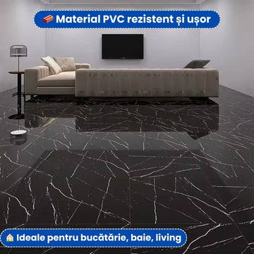 Plăci PVC Autoadezive Tip Marmură Neagră 60×60 cm – Set 10 Bucăți